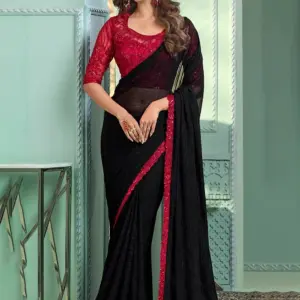 Charming Black Chiffon Saree with Beautiful Embroidery — Perfect for Weddings and Parties