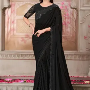 Elegant Black Georgette Saree with Exquisite Embroidery — Perfect for Weddings
